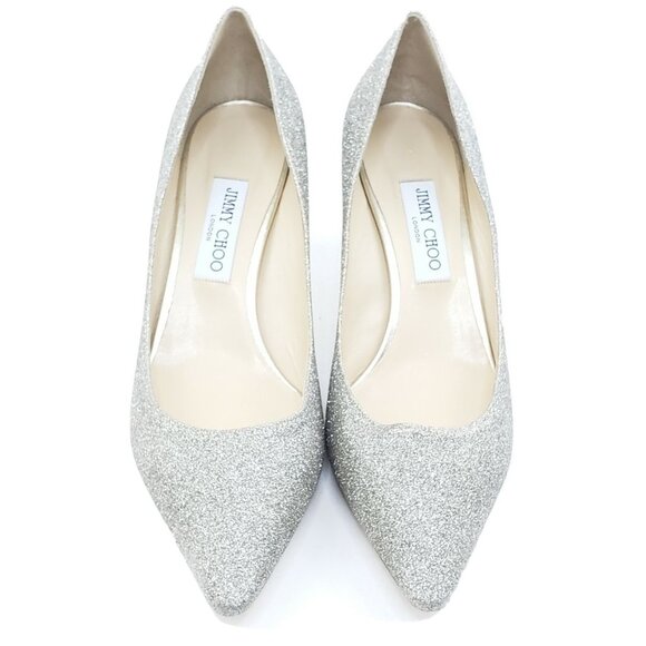 Jimmy Choo Romy 60 Glitter Pumps Platinum Ice Dusty Pointed Toe Heels Size 41 - Picture 3 of 11